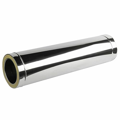 Edelstahl Kaminrohr 100cm Ofenrohr Doppelwandiges Rohr Rauchrohr Schornstein Abgasrohr Doppelwandig Isoliert Wandstärke 0,6mm (120/180mm, Rohr 1000mm)