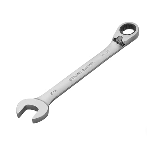 Image of BLACK CANYON 3 /4 Inch Ratchet Combination Wrench, 12-Point Box End & Hex Opening, Polished Steel Ratcheting Wrench with SAE & Metric Sizes