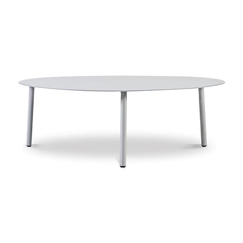 FINQA Santorini Couchtisch oval Silber, 100 x 70 x 34 cm, Beistelltisch mit 3 Beinen, Tisch aus Aluminium, perfekt als Ablagetisch, für Wohnzimmer, Terrasse und Garten
