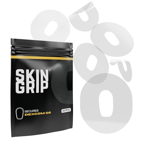 Skin Grip Adhesive Patches for Dexcom G6 CGM – Waterproof & Sweatproof Adhesive for 10-14 Days, Pre-Cut Adhesive Medical Tape, Continuous Glucose Monitor Sensor Cover – 20 Pack, Clear