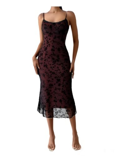 Image of Verdusa Women's Floral Mesh Bodycon Long Cami Dress Slimming Dress Semi Formal Dresses Holiday Party Outfits