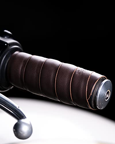 Image of Trip Machine Company Motorcycle Handle bar Leather Grip Wraps - Universal Grips Accelerator Custom Cover wrap Set for Bike Handlebar (Caffeine)