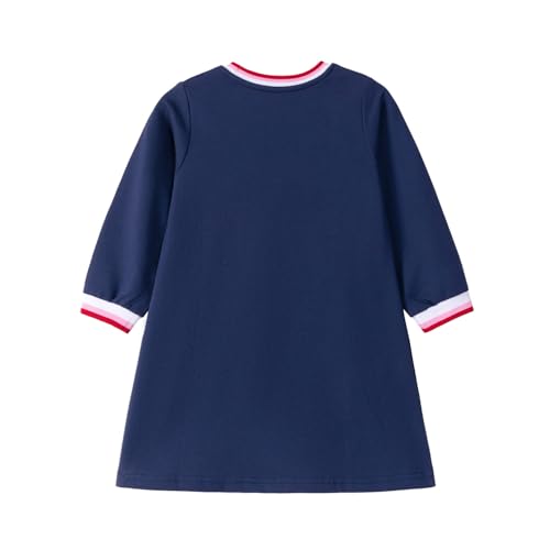 Image of Girls Cotton Long Sleeve Casual Cartoon Appliques Striped Jersey Dresses