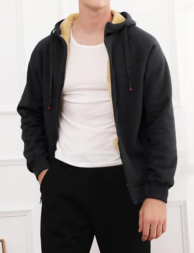 Gihuo Men's Winter Sherpa Lined Hoodie Zip Up Sweatshirt Heavyweight Warm Fleece Jacket with Pockets3