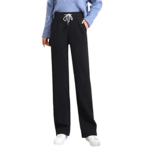 Pantalon droit thermique en velours épais noir taille haute coupe ample pour femme
