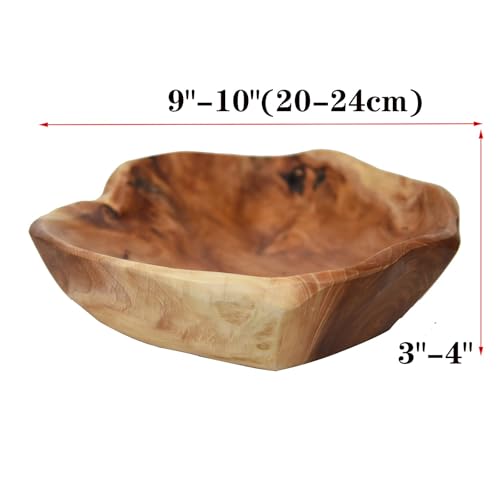 JFFLYIT Creative Wood Bowl - Root Carved, Handmade, Natural Real Wood Candy Serving Bowl (9"-10")