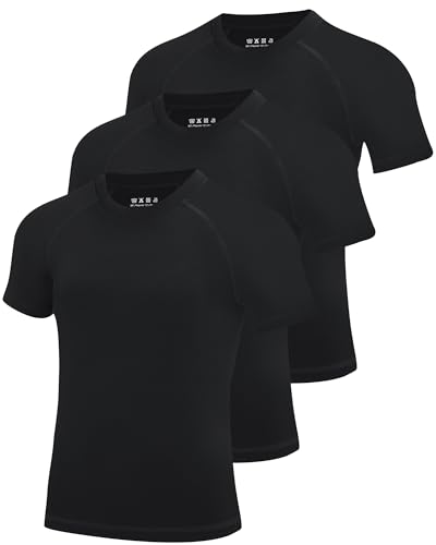 Blueleaf 3 Pack Boys Compression Shirt Short Sleeve Youth Basketball Football Undershirt Kids Quick Dry Athletic Base Layer T-Shirt Black+Black+Black L