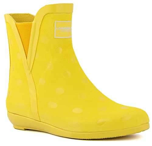LONDON FOG Piccadilly Regenstiefel für Damen, Gelber glänzender Punkt, 40.5 EU Cover