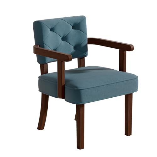 LegacyAmerhome Wood Arm Chair,Upholstered Small Accent Chairs,Butacas para Sala,Mid Century Modern Accent Chair,Tufted Back, Armrest,Cushion, Side Chair for Office,Waiting/Reading/Living Room (Blue) - Image 3