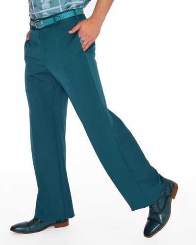 Mens Teal Green Wide Leg Dress Pants Stretch Gabardine 70s Style2