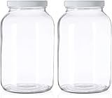 1 Gallon Glass Wide Mouth Mason Jars with Airtight Plastic Lids - Safe for Fermenting Kombucha Kefir (2-Pack)
