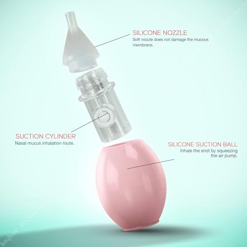 Image of Baybee Newborn Silicone Nose Cleaner - 100% Safe and Reusable U-Shaped Nasal Aspirator for Infants and Kids, Pump-Type Bulb Syringe for Gentle Mucus Removal (Pink)