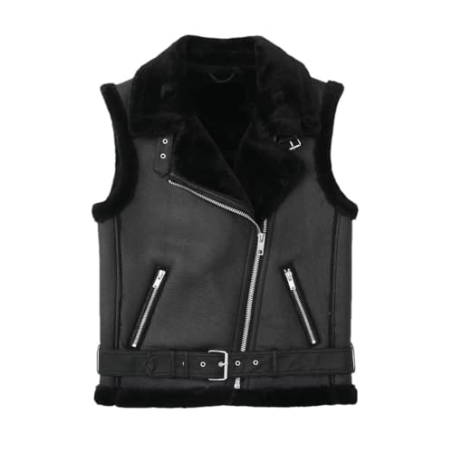 Chaleco de piel negra para mujer en corte oversize de doble faz