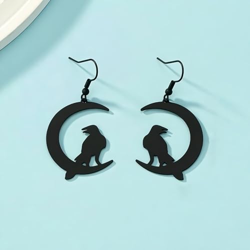 Gothic Black Cat Earrings for Women Vintage Punk Raven Earring Rock Style Moon Crow Earring Fun Holiday Party Novelty Weird Stuff Scary Halloween Costumes Jewelry Gifts4
