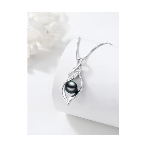 Tahitian Black Pearl AAAA 18K Gold Plated Sterling Silver Pendant Necklace for Women Wife Mom Girlfriend Valentine Her Jewelry Gift for Anniversary Birthday Christmas - Image 5