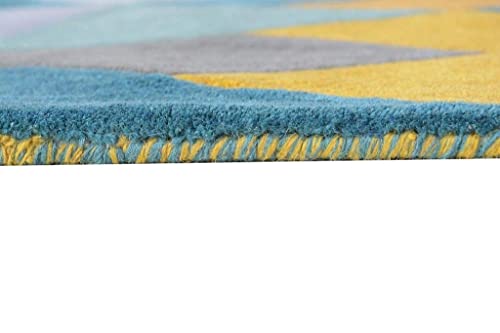 Image of Handmade Tuffted Pure Woollen Thick Geometrical Carpet for Living Room and Bedroom with 1.4 Inch Pile Height Size 2 x 6 feet Mult New FTE04
