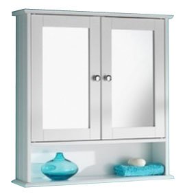 ASAB Double Door Mirrored Bathroom Cabinet Storage Cupboard Shower Room Wall Mounted 2 Door Cupboard Toilet Unit With Shelf Home Furniture Decorative Stylish Modern Design White