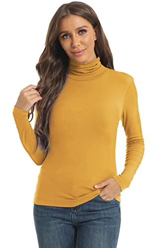 Image of Women's Casual Long Sleeve Turtleneck Tops Slim Fitted Lightweight Base Layer Shirts