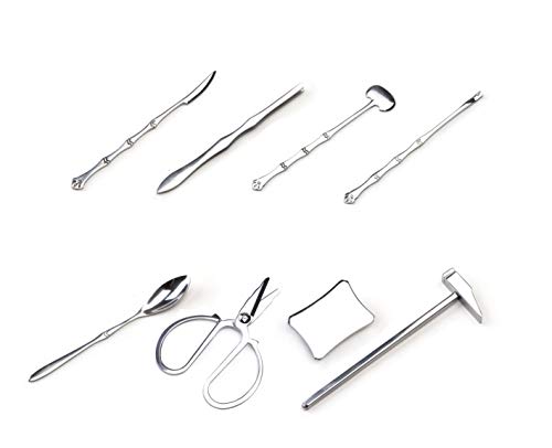 HorBous Couverts Fruit de Mer 8 Pièces (1 Ciseaux à Crustacés + 1 Fourchette à Fruits de Mer + 1 Couteau + 1 Pincette + 1 Marteau + 1 Cuillère + 1 Pied-de-Biche de Fruits de Mer + 1 Petite Table) (1)