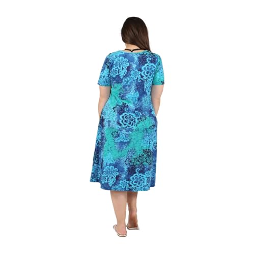 Image of LA CERA Women's Cotton Sun Dresses A-Line with Scoop Neck, Short Sleeves, Side Pockets, Floral Patterns, Machine Wash