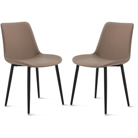 Ironalita Leather Dining Chairs Set of 2, Mid Century Modern Faux Leather Kitchen & Dining Room Chairs, Comfortable Dinner Chair Kitchen Chairs for Restaurant Living Room, Cafe, Home (2, Coffee) Cover