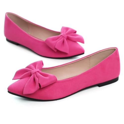 Image of TN TANGNEST Women Classical Bowknot Flats Comfort Pointy Toe Dress Shoes Walking Flats Rose Shoes red 35(5)