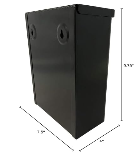 Sanitary napkin and tampon disposal receptacle, surface mount, black steel, liner held in place with bracket