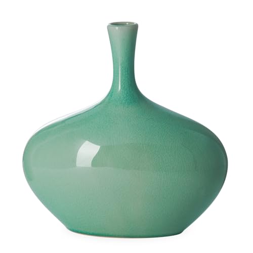 Torre & Tagus Lilo Celadon Reactive Glaze Ceramic Bud Vase - 8 Inch Wide Small Flower Vase & Small Ceramic Vase for Flowers, Handmade Bottle Vases for Home Decor & Wedding Decor for Table (8.25")
