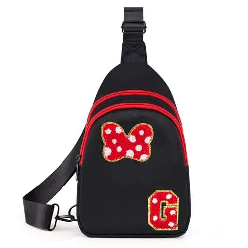 Black Initial Bow Mouse Park Small Sling Bag for Girls Daughter Women