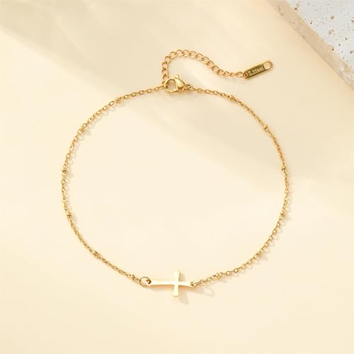 Image of Dainty Ankle Bracelets for Women 18K Gold Plated Beaded Anklet Chain Simple Tiny Beads Anklet Waterproof Minimalist Summer Beach Foot Jewelry Gifts
