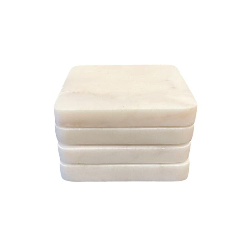 Handmade White Marble Coasters for Drinks Set of 4 Rectangle Natural Stone Tea Coasters with Non-Slip Backing Elegant Tabletop Protector for Home, Office-image-41