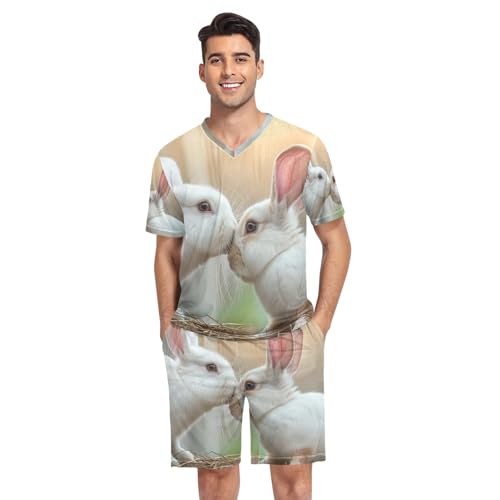 Pajamas Set for Men, Short Sleeve Pajama Sets Loose Loungewear, S-XXL