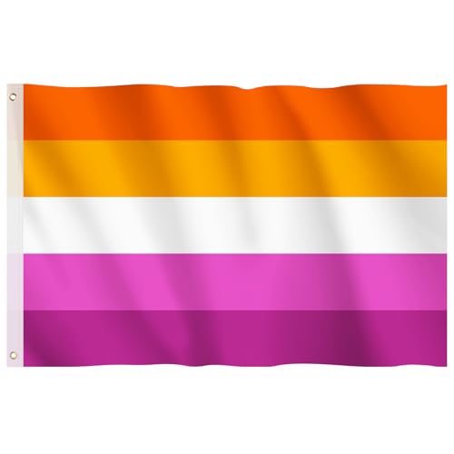 Hianjoo 3x5 Ft Sunset Lesbian Pride Flag Les Sunset Banner LGBT Pride Month Flag Vivid Color Fade Proof Polyester Canvas Header Double Stitched LGBT Flags Metal Grommets for Home Office or Parade
