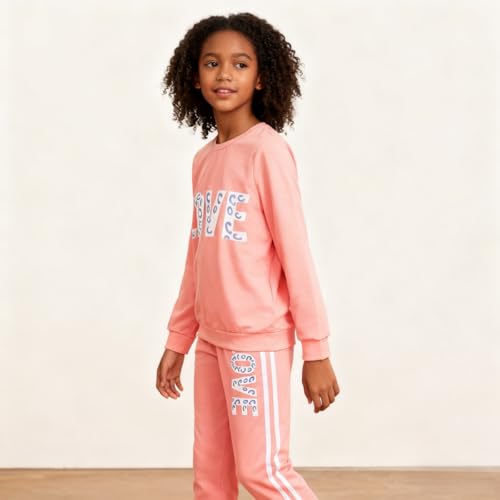 Image of Tween Girl's Letter Print Top + Jogger Pants 2 Piece Outfit Set Kids Clothing, Sizes 6-14 Years