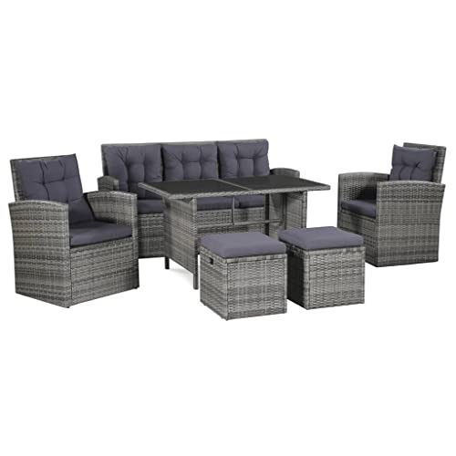 vidaXL Divani Set da Giardino 6pz in Polyrattan Grigio Poltrone Salotto Pouf