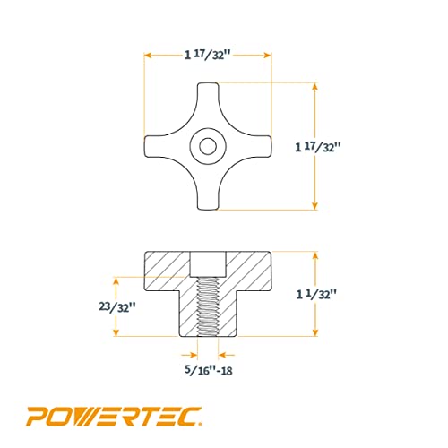 Image of POWERTEC 10 Pack 5 /16 inch-18 4 Point Knobs, Threaded Clamping Knobs for T Track & Table Saw Accessories, Featherboard, Woodworking Jigs on Miter Saw, Router Table, Drill Press (QNB3003-P2)