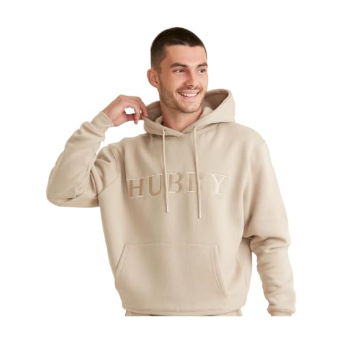 Six Stories | Hubby Embroidered Hoodie in Stone Beige | Soft & Cozy Fleece Pullover Loungewear Sweater | Perfect for Travel, Anniversaries, Valentines, Birthdays, & Holidays | X-Large by Six Stories - Used condition - US$49.39