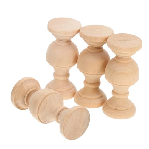 BESPORTBLE 4 Colonne Piccole in Legno Massello - Decorazione per Tavolo Dingresso in Stile Europeo - Decorazione per Tavolo da Pranzo in Legno - Balaustre in Legno