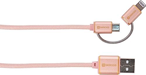 SKROSS Kabel 2 w 1 w kolorze różowego złota  ze złączem Lightning i złączem micro USB do urządzeń Apple i Android  długość 1 m  certyfikat Apple