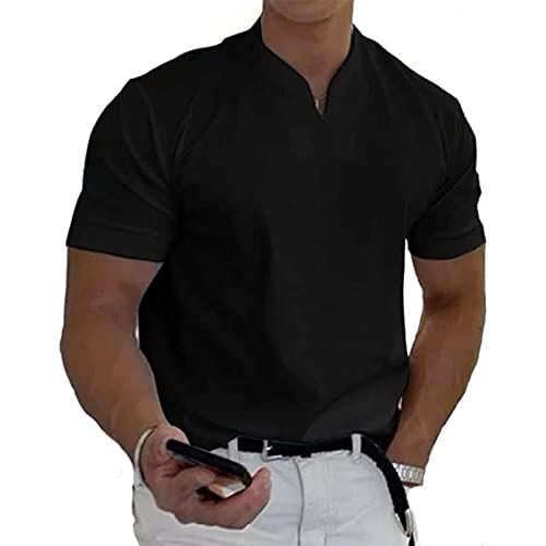 Gentlemans Business Short Sleeve Fitness T Shirt,business-Hemden Für Herren, V-Ausschnitt, Slim Fit, Baumwoll-T-Shirts, Muskel-Fit-T-Shirt, Herren-Trainingspaket, Sommer, Einfarbig, Slim-Fit-T-Shirts Cover