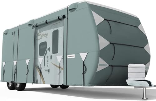 KING BIRD Upgraded Travel Trailer RV Cover, Extra-Thick 5 Layers Anti-UV Top Panel, Durable Camper Cover, Fits 26.8'- 29.8' Motorhome -Breathable, Watertight, Rip-Stop with 2Pcs Straps