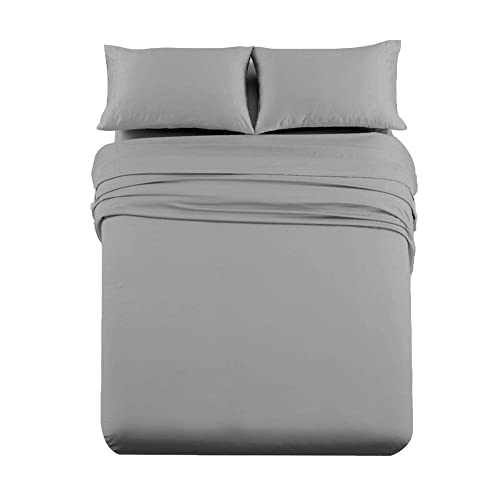 Image of Cottingon Full XL Dorm Bed Sheets 4 Piece Set for College Rooms, Luxury Soft Microfiber Sheets fits 6 to 10 Inches Deep Pocket Mattress, Extra Long Dorm Bedding, 54 inch x 80 inch, Light Grey