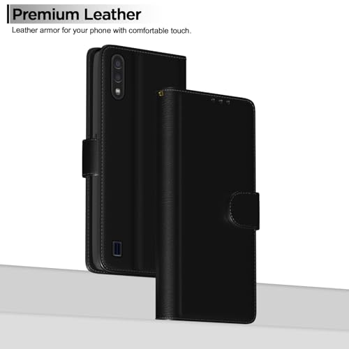 Image of Pikkme Samsung Galaxy M01 Flip Case Leather Finish | Inside TPU with Card Pockets | Wallet Stand and Shock Proof | Magnetic Closing | Complete Protection Flip Cover for Samsung Galaxy M01 (Black)