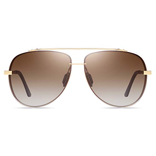 Aviator Polarized Sunglasses for Men and Women- Oversized Aviator Metal Frame - Gradient UV Protection Lenses (Gold | Gradient Brown)