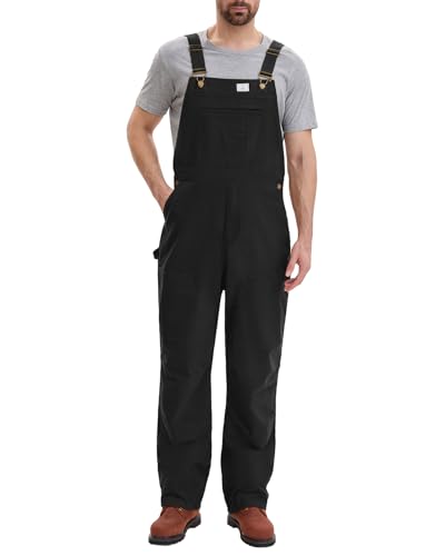 HISEA Flex Canvas Overalls for Men Bib Work Double Knee Stretch Overall Relaxed Fit Lightweight Workwear with Pockets Black
