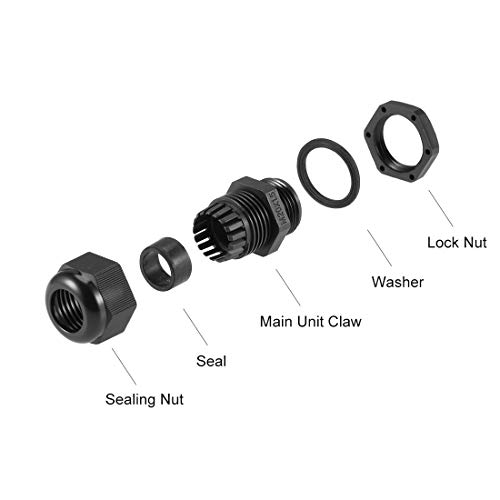 Uxcell M20X1.5 Cable Gland 6Mm-12Mm Wire Hole Waterproof Nylon Joint Adjustable Locknut With Washer Black 10Pcs #TOP2