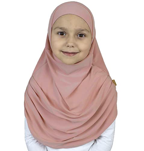 Modefa Islamic Girl Child Practical Amira Hijab Two Piece Muslim Scarf & Bonnet - Instant Easy Hijab (Dusty Pink)