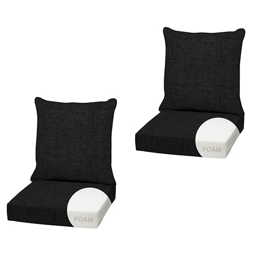 Image of Arden Outdoor Foam Deep Seat Cushion, 2-Pack, 22x24, Premium High-Density Foam, Never Flattens, Weather-Proof for Patio Chair Sofa Couch, Black Leala