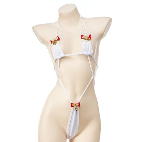 JasmyGirls Lingerie sexy de Natal para mulheres, laço vermelho, estilingue micro biquíni, fantasia d