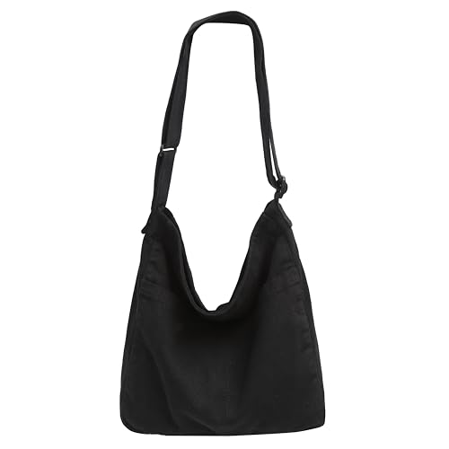 Image of Cotton Tote Handbag Women Canvas Crossbody Beach Bag Hobo Shoulder Tote Bag with 3 External Pocket,Zipper Closure